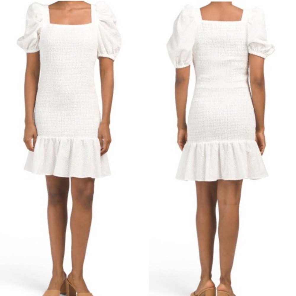 Rachel Parcell Smocked Puff-Sleeve Mini Dress, Ivory, Size S NWT